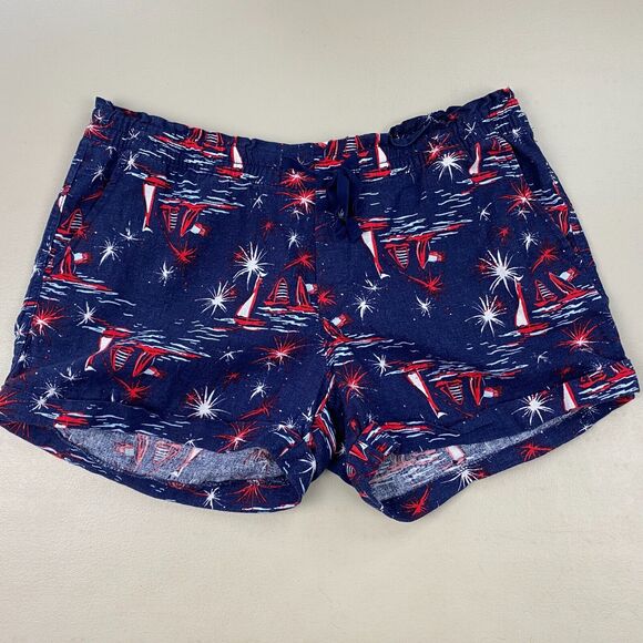 Old Navy Linen Shorts Womens Medium Patriotic Nautical Baggy Pockets MAGA USA - Picture 1 of 13